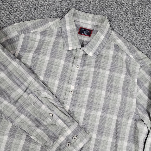 UNTUCKit Other - UNTUCKit Men's Medium Plaid Long Sleeve Cotton Shirt Gray White Green Casual‎